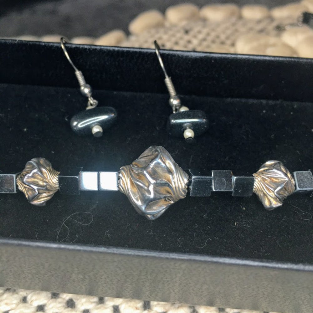 Genuine Hematite & Sterling Silver Necklace Set